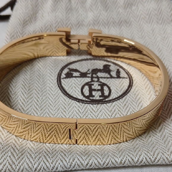 Hermes Gold-Tone H Bracelet with Orange Enamel - Picture 4 of 5